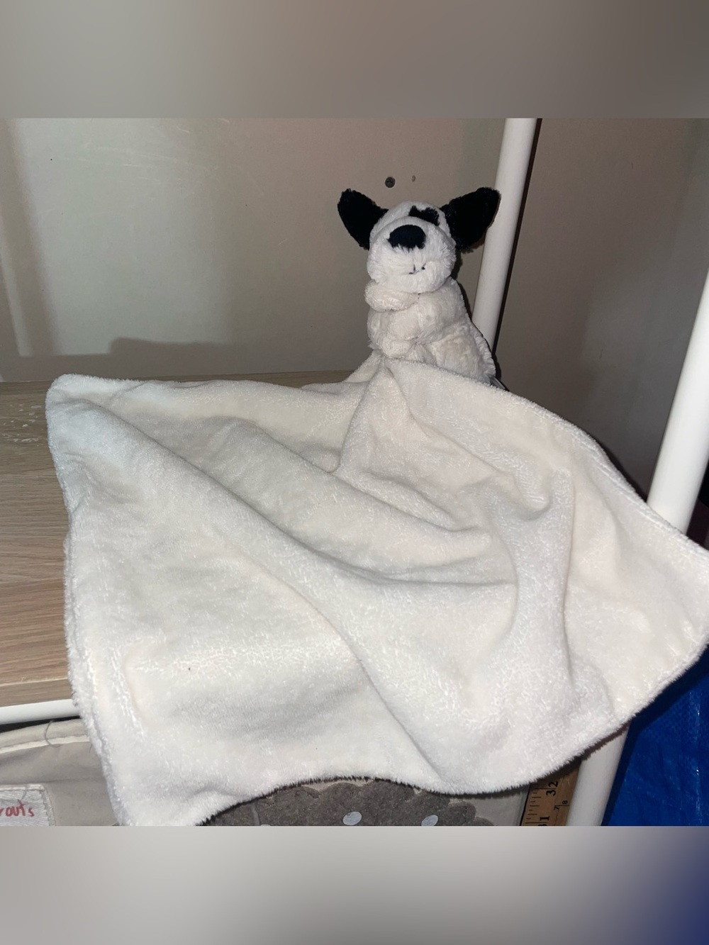 Jellycat Baby Bashful Black Cream Puppy Soother Dog Lovey Security Blanket 13"